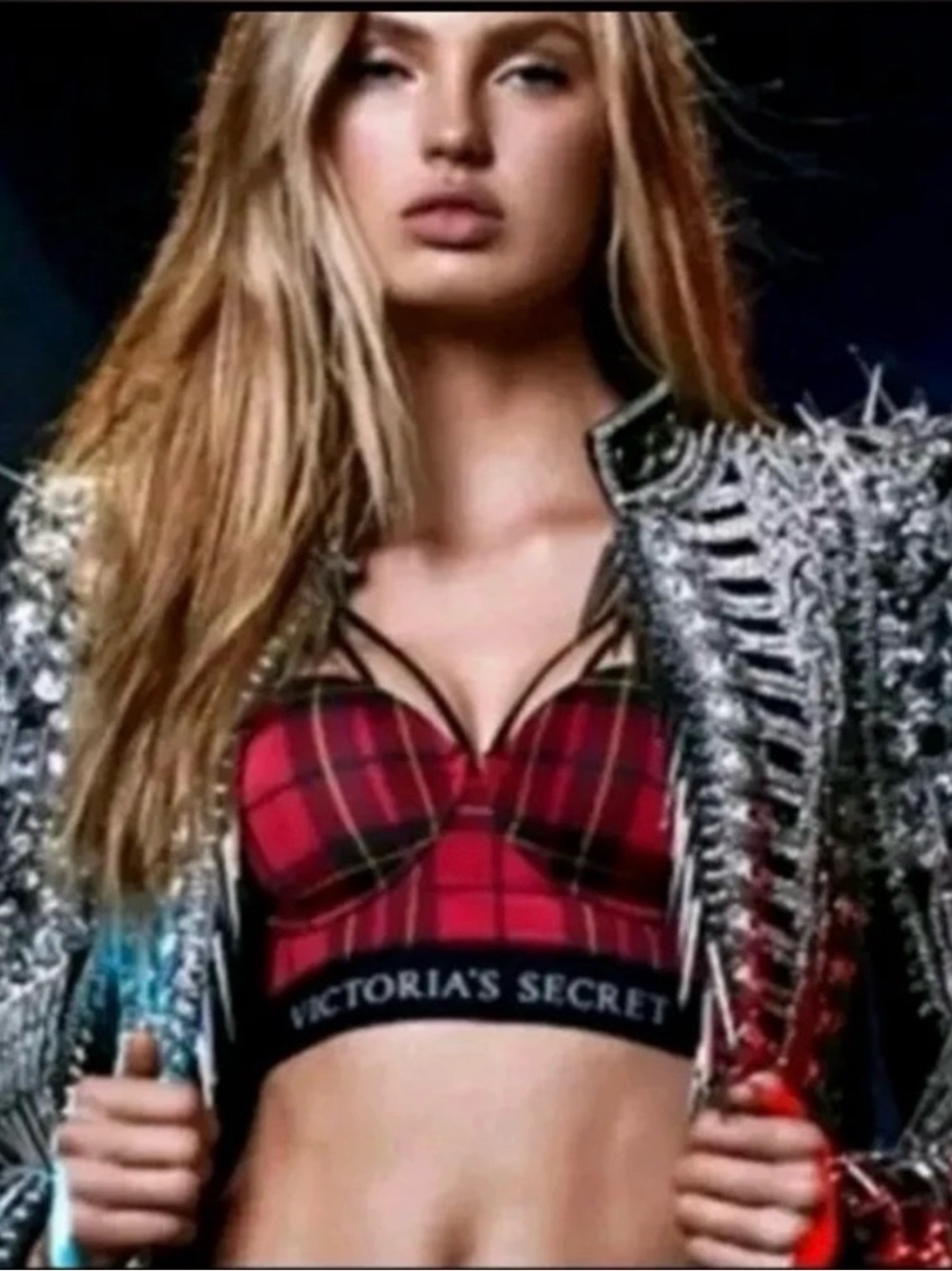 Victoria's Secret Balmain Collection Red Tartan Bralette with Black Trim